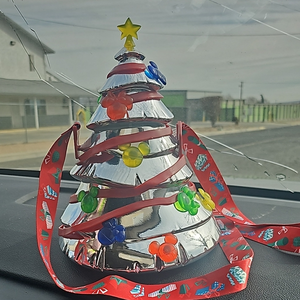 Festive Silver Christmas Tree with Colorful Decorations disney park sipper cup
